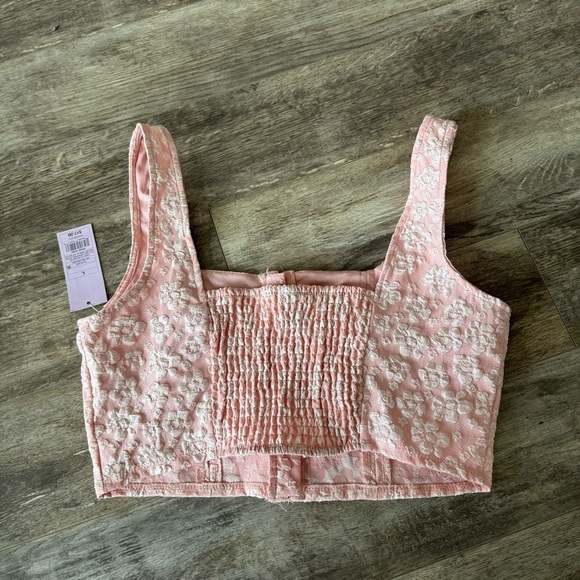 NWT! Wild Fable Light Pink Floral Pattern Corset Crop Top with Smocked Back - Picture 10 of 11